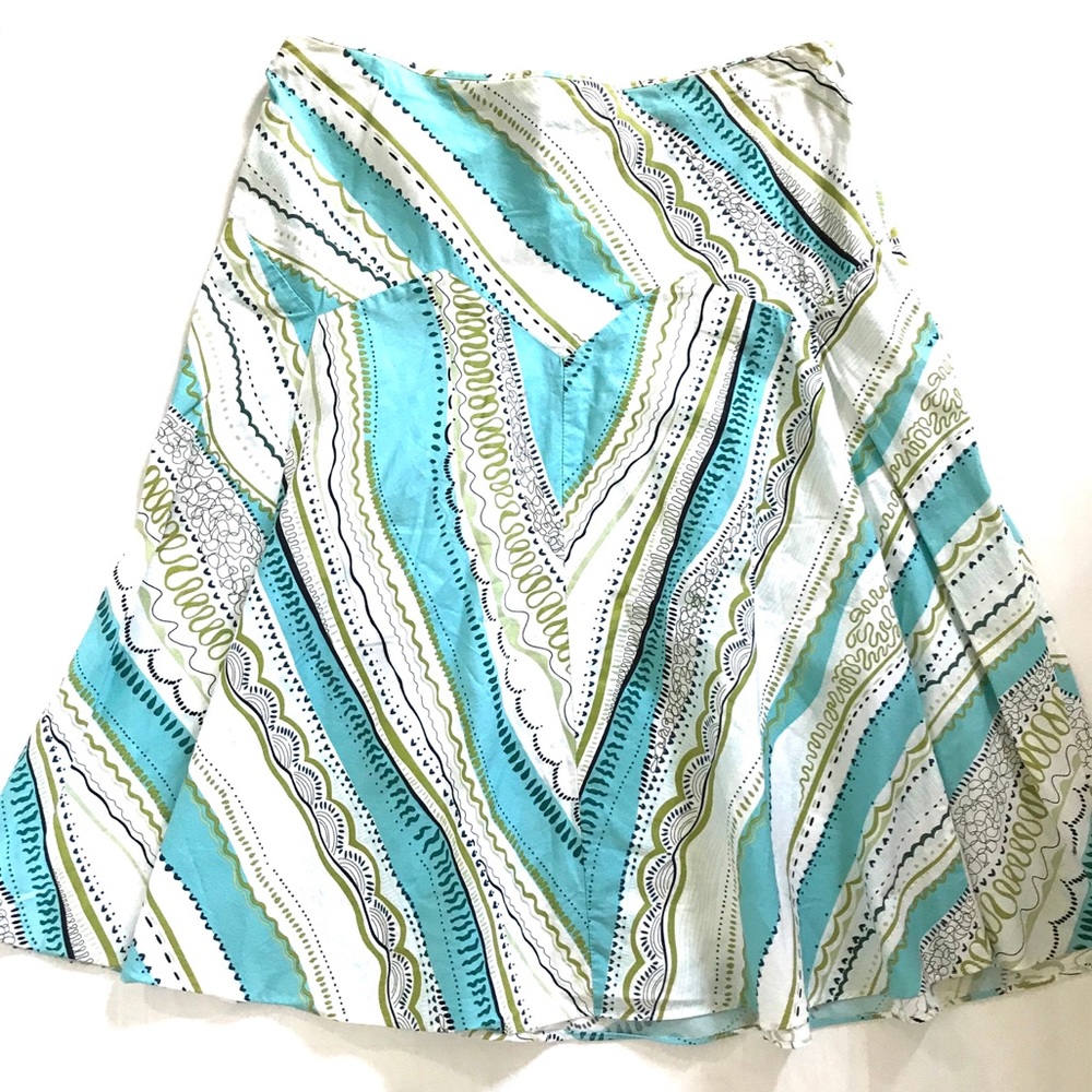 Vintage Y2K Allison Taylor Teal White Cotton Flared A-line Low Rise Skirt Sz 10